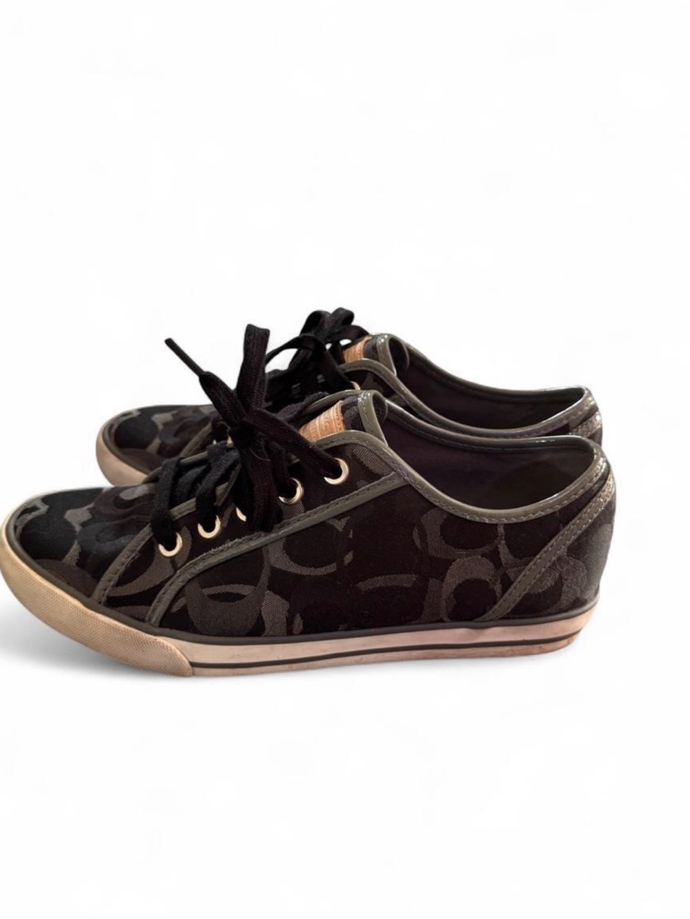 Coach Black Signature Pattern Low-Top Sneakers with Tan Accent - Picture 2 of 5